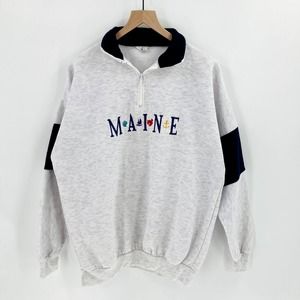 Vintage Maine Gray Blue Pullover Quarter Zip Sweatshirt XL